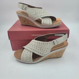 Cobb Hill Janna Slingback Wedge Sandal Shoe White Perforated Leather Size 9.5W